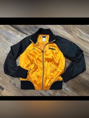 Reebok Steelers Satin Bomber Jacket - Gold & Black